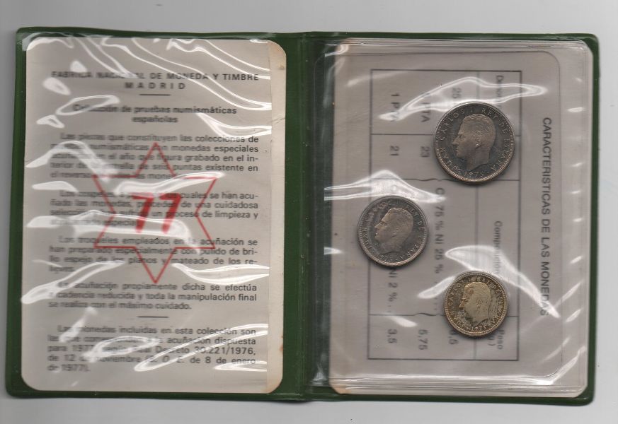 ESPAÑA CARTERA OFICIAL DE PESETAS J. CARLOS DEL AÑO 1977